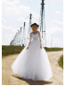 Long Sleeves Beaded White Tulle Bohemian Wedding Dress